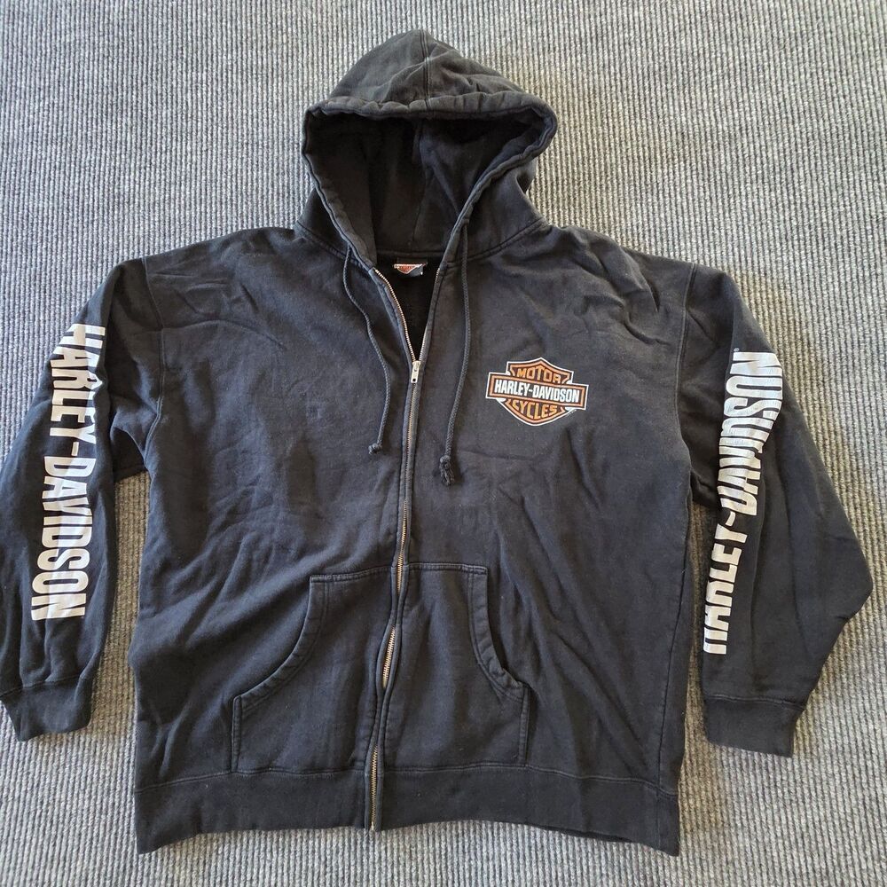 Harley Davidson Hoodie 2XL Black Full Zip RoughRider North Dakota Graphic